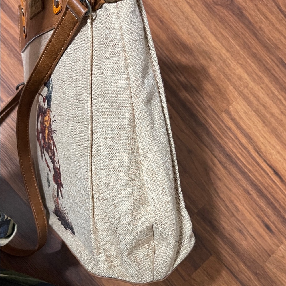 Wrangler buckin bronco rodeo Cream and Brown Tote Bag - Picture 10 of 11